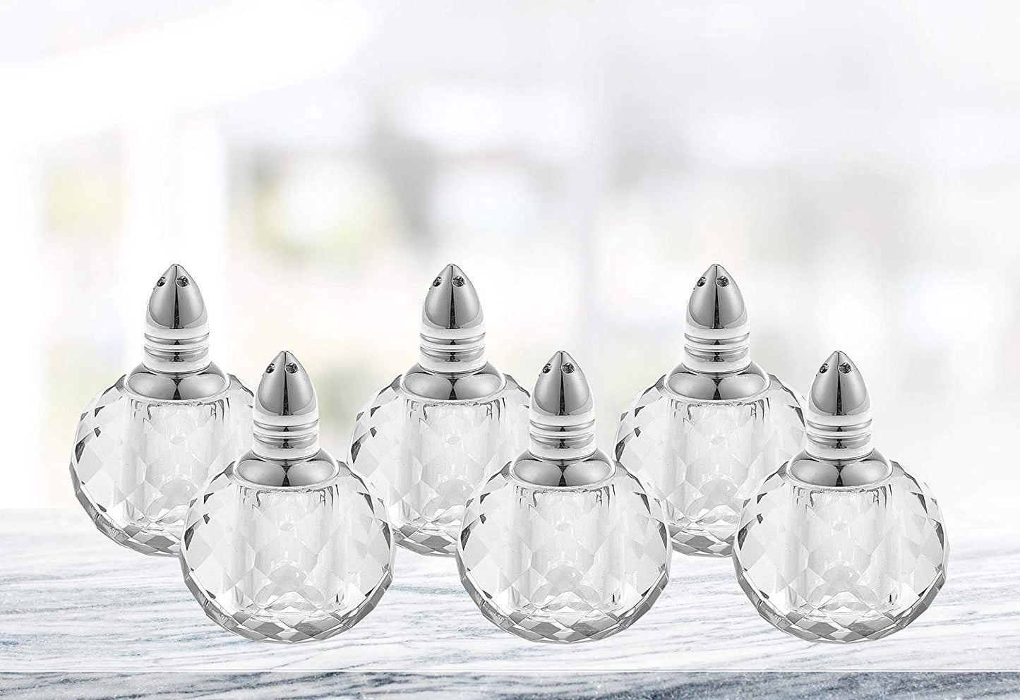 (D) Handcrafted 'Zendra Silver' Crystal Glass 6-pc Salt & Pepper Shakers Set