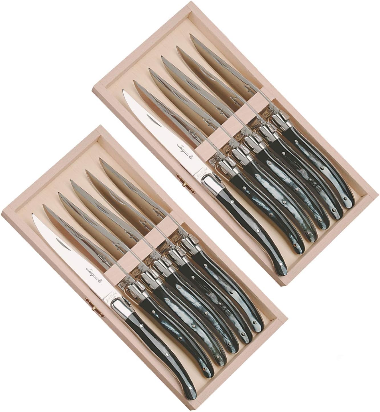 (D) Laguiole Steak Knives Non Serrated Set of 6 Stainless Steel 2 Set (Black)