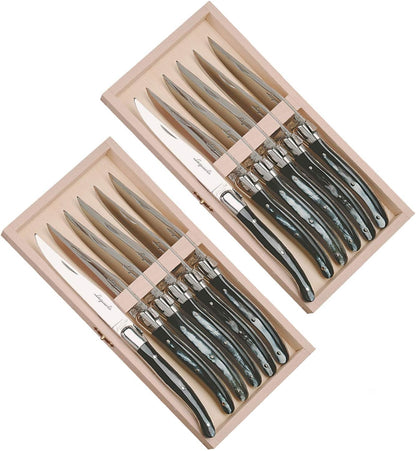 (D) Laguiole Steak Knives Non Serrated Set of 6 Stainless Steel 2 Set (Black)