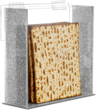 (D) Judaica Matzah Box for Square Matzos For Pesach Seder Hebrew Letters (Silver)