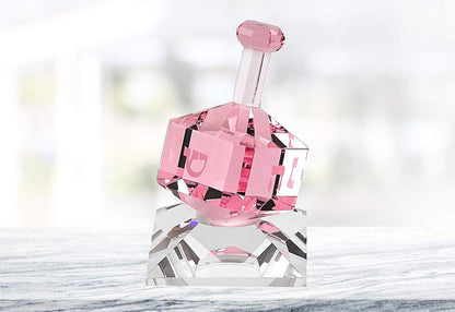 (D) Handcrafted Crystal Light Pink Dreidel Centerpiece Figurine on Stand 3"H