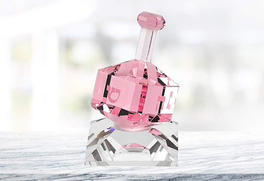 (D) Handcrafted Crystal Light Pink Dreidel Centerpiece Figurine on Stand 3"H