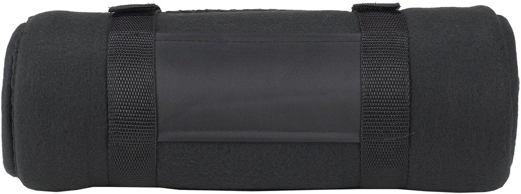 (D) Fleece Blanket with Carrier Backpack Bag for Outdoor (Black)