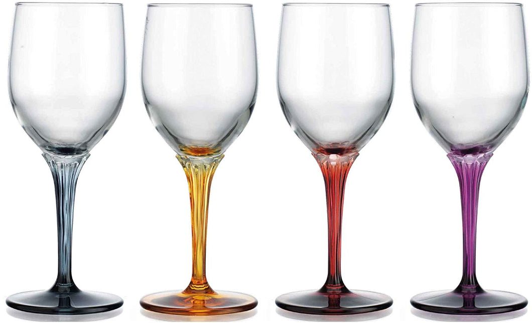 Jewels 12 Oz Multicolor Goblet Wine glasses 4pc Set, Modern Style Glassware