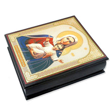 (D) Elegant Wooden Icon Box Keepsake for Rosary Prayer Beads and Jewelry - Handcrafted Storage Box (3 Icons Styles)