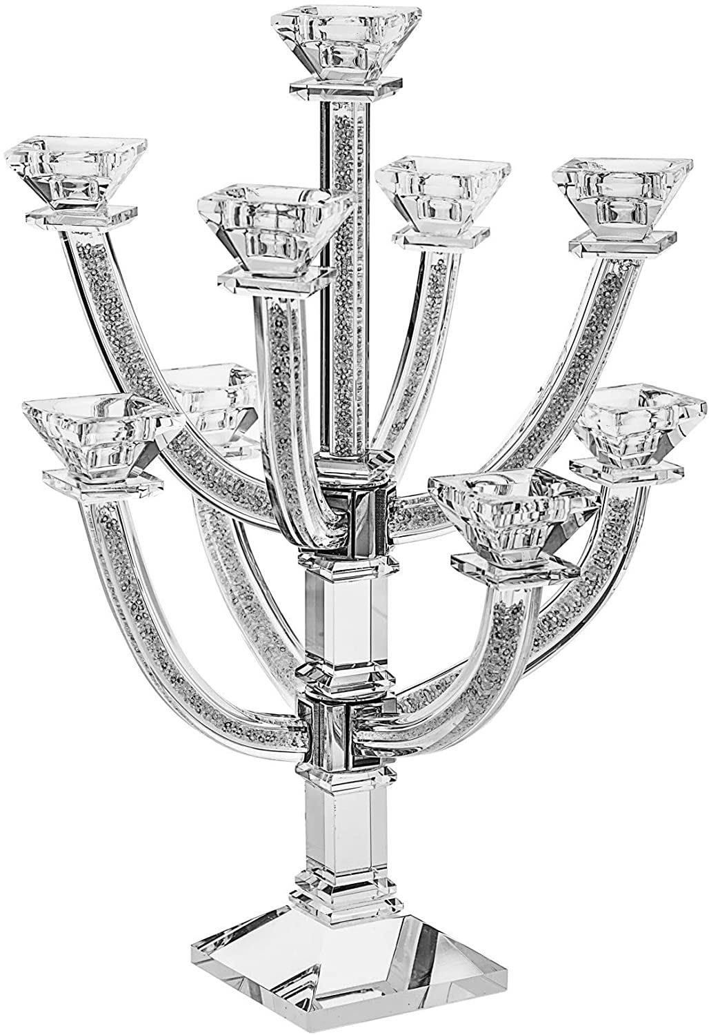 (D) Candelabra Crystal with Stones 9 Branches 18'' Judaica Home Holiday Decor