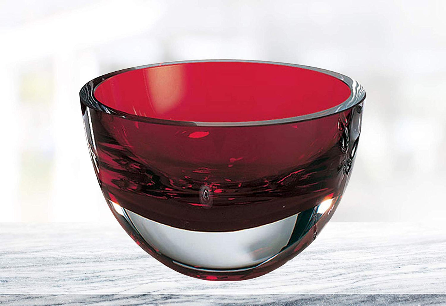 (D) Handcrafted 'Penelope Red' Lead Free Crystal Centerpiece Serving Bowl 6"D