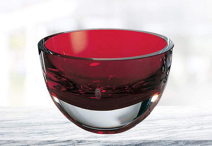 (D) Handcrafted 'Penelope Red' Lead Free Crystal Centerpiece Serving Bowl 6"D