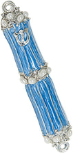 (D) Judaica Mezuzah Enamel Light Blue with Stones and Perls