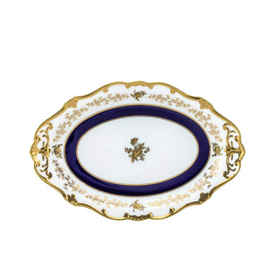 Royalty Porcelain Oval White Floral Serving Platter with Blue Gold Strip (12)