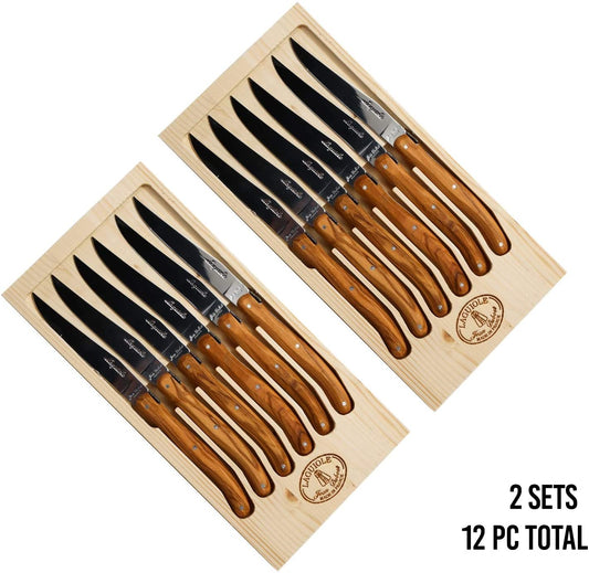 (D) Laguiole Steak Knives Set of 6 Non Serrated Stainless Steel Set 2 PACK