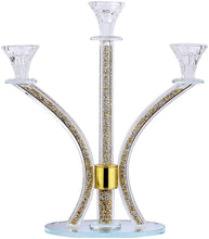 (D) Judaica Crystal Candelabra with Stones 3 Arms 14.17" (Silver Gold)