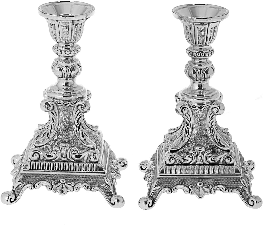 (D) Judaica Luxurious Candle Stick Silver Plated Baroque Candlestick 2 pc