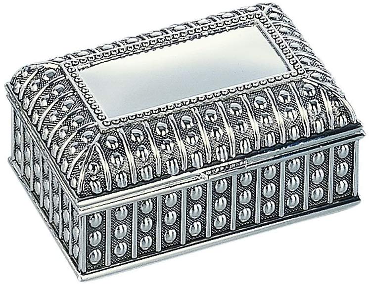 (D) Silver Plated Jewelry Box for Women, Storage Box Antique Design 4.5x3 Inch