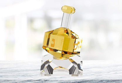 (D) Handcrafted Crystal Amber Dreidel Centerpiece Figurine on Stand 3"H