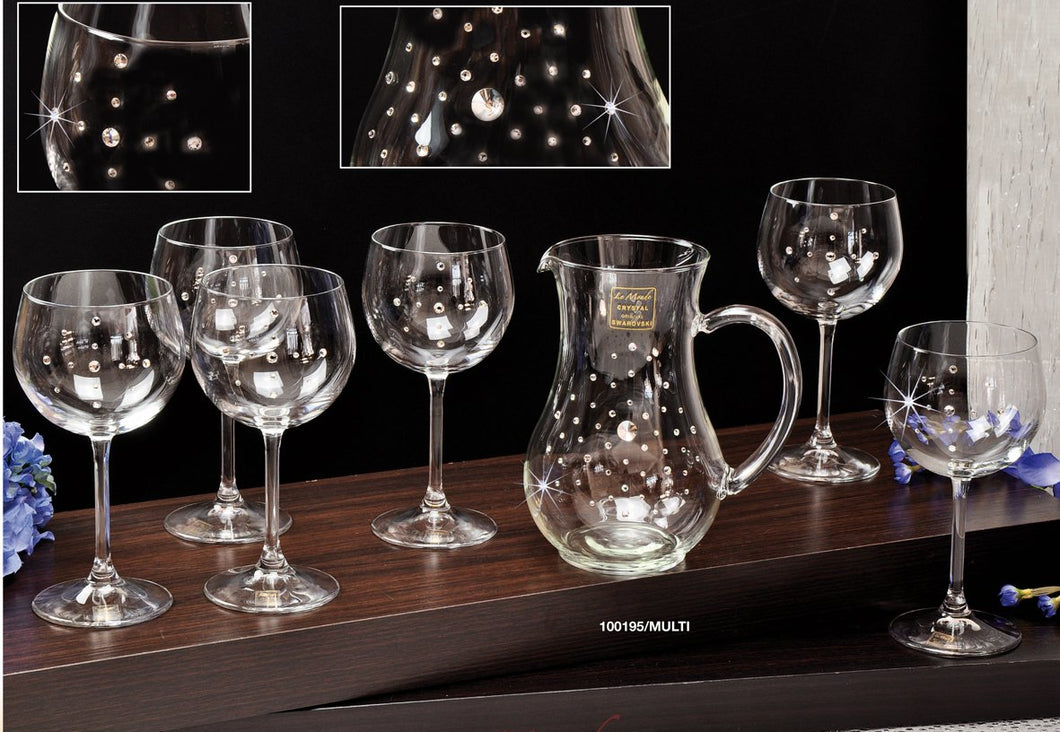 Le Monde Cadeaux, Swarovski Wine Glasses on a Long Stem and Decanter Set 7pc Set