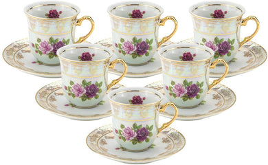 Royalty Porcelain 12pc Espresso Coffee, Cups 4 Oz and Saucers, Vintage Pattern