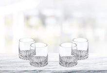 (D) Handcrafted 'Park Avenue' Crystal Glass 4-pc Whiskey Rocks Glasses Set