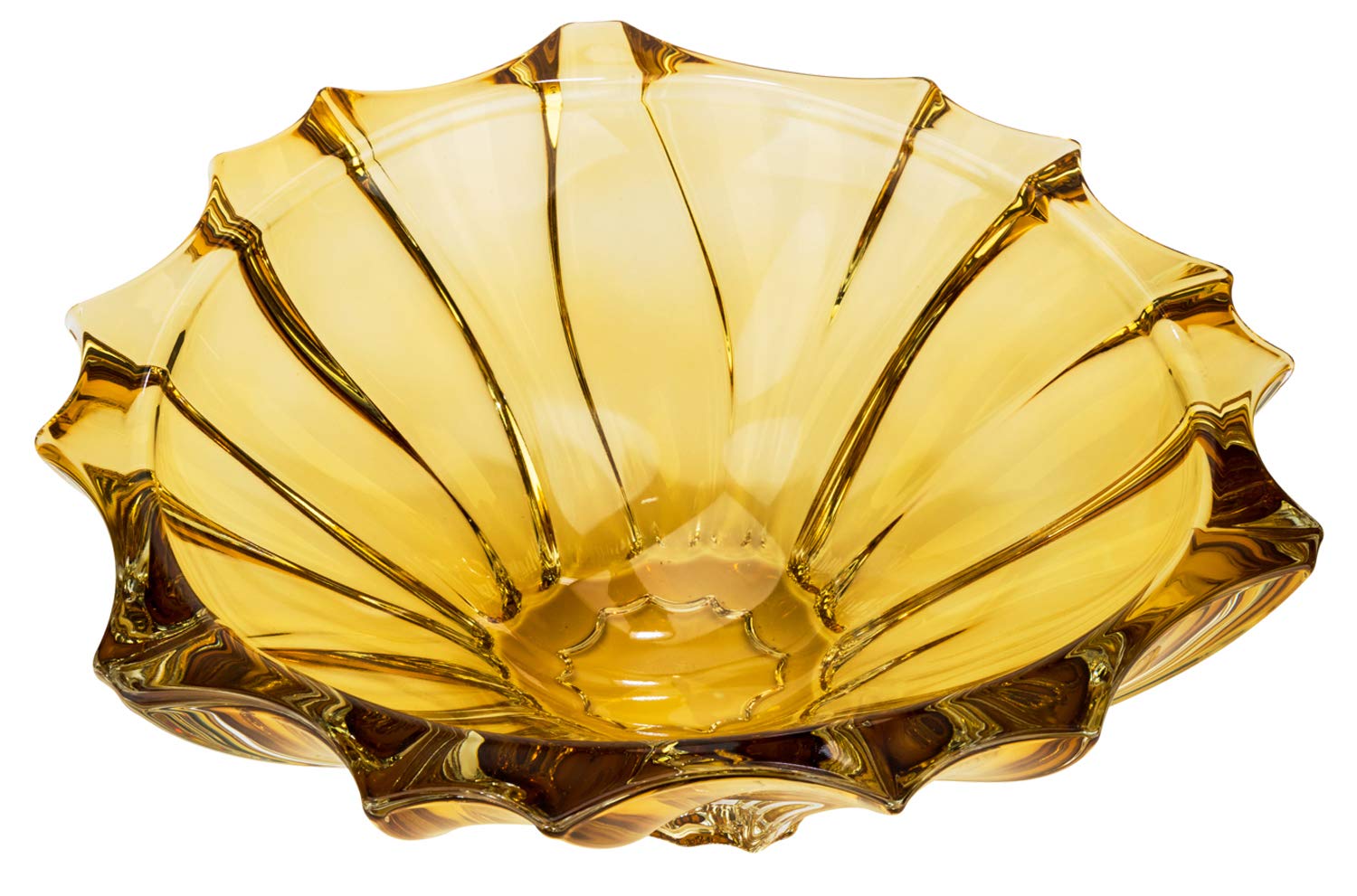 Bohemian Crystal 'Aurum' Centerpiece Vase, Pink Fruit Bowl 13"W (Yellow)