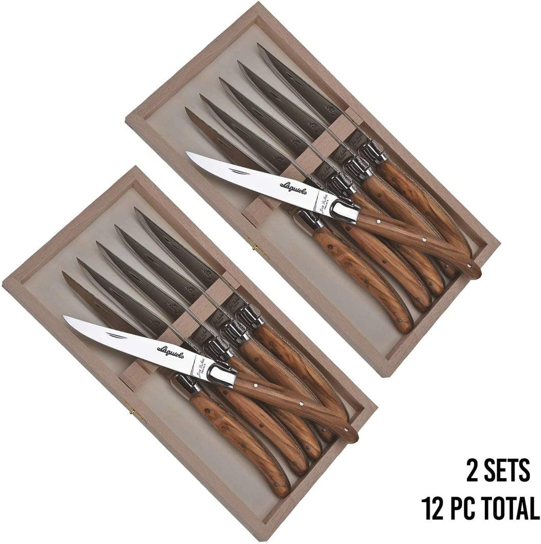 (D) Laguiole Steak Knives Non Serrated Set of 6 Stainless Steel 2 Set (Olive)