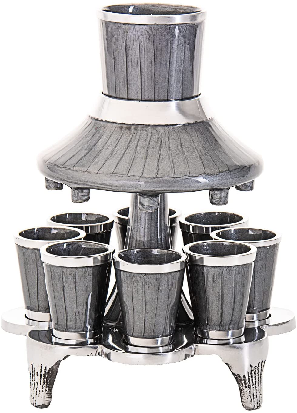 (D) Judaica Fountain In Enamel With 8 Cups Kiddush Item (Grey)