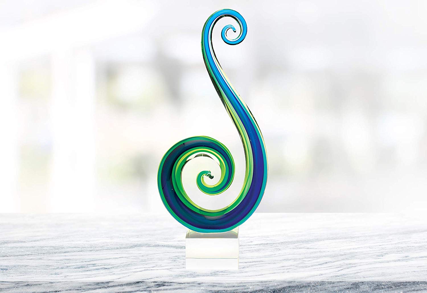 (D) Handcrafted Murano Art Glass Marina Blue Spectrum Figurine 14" on Base