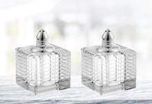 (D) Handcrafted 'Pinstripes Silver' Crystal Glass 2-pc Salt & Pepper Shakers Set