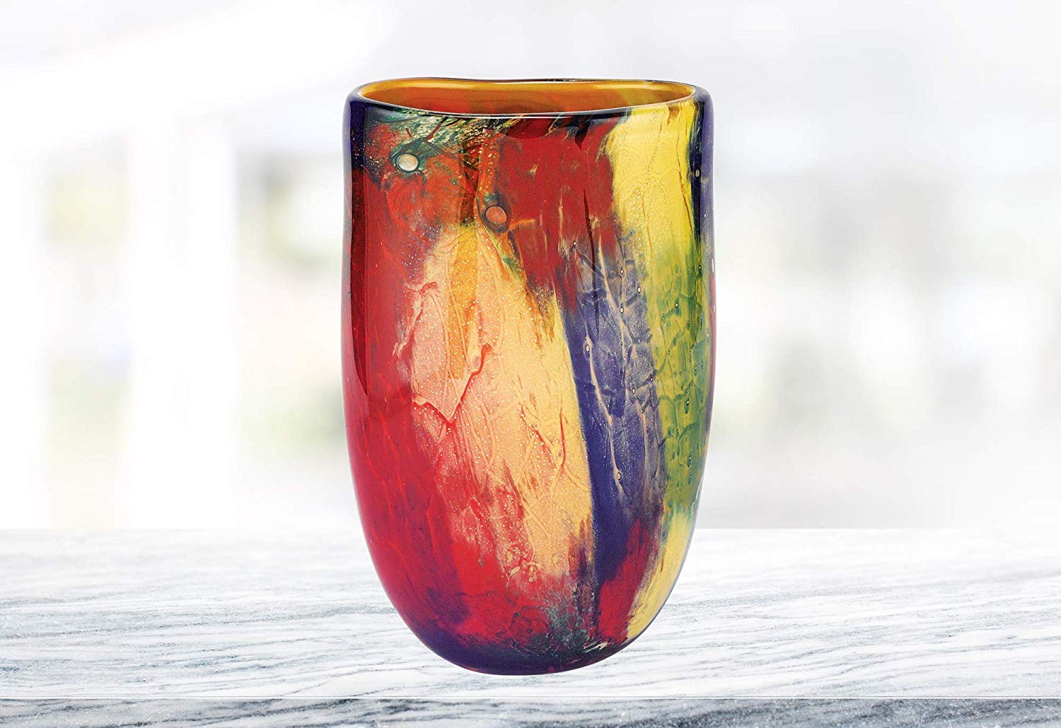 'Firestorm' Murano Style Art Glass Decorative Oval Flower Vase 11in, Murano Style