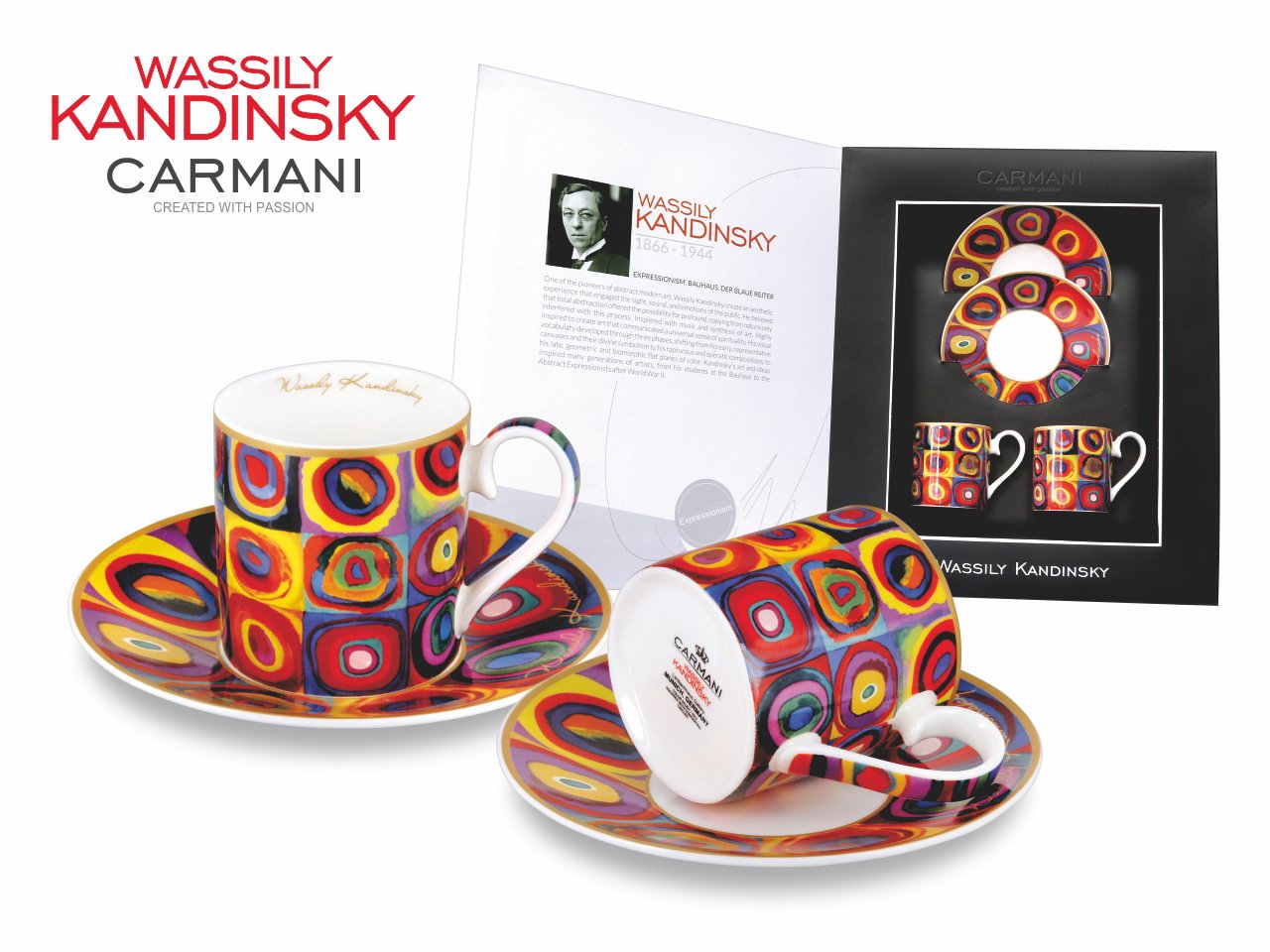 Carmani Painters 4pc Espresso Coffee Set, Wassily Kandinsky Series (Color Study)