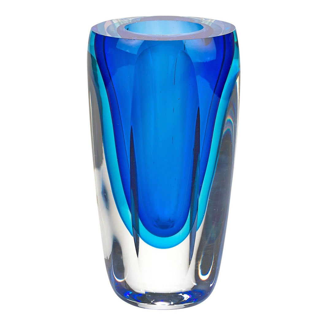 (D) Handcrafted 'Azure' Murano Art Glass Blue Decorative Oval Flower Vase 6