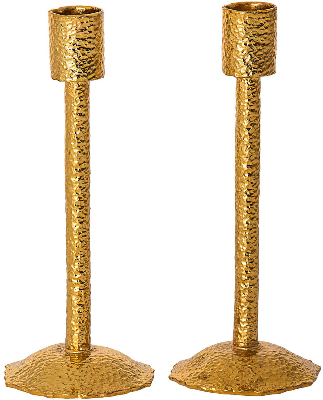 (D) Judaica Hammered Gold Metal Candle Stick 2 pc Holder (Gold)