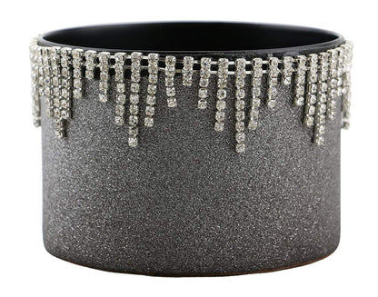 (D) Decorated Wine Coaster, Silver With Crystal Strands, Wine Bottle Holder