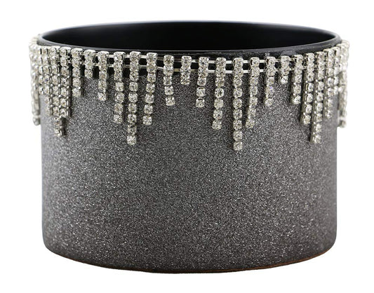 (D) Decorated Wine Coaster, Silver With Crystal Strands, Wine Bottle Holder