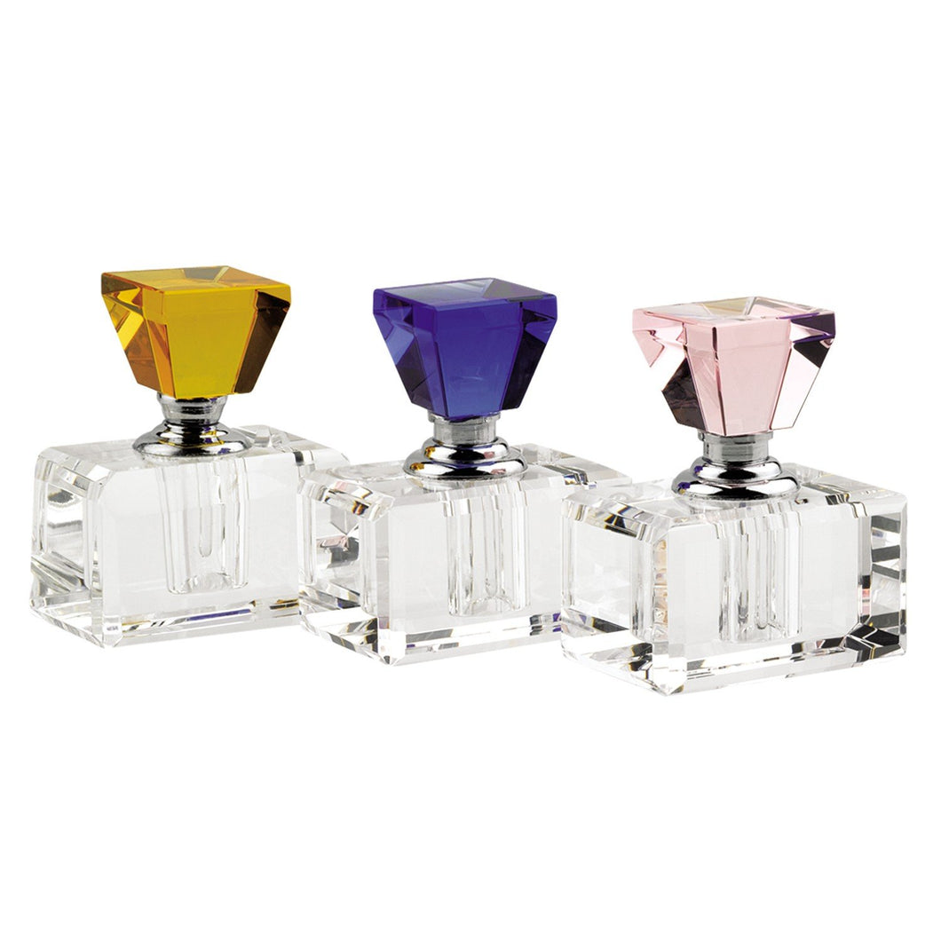 (D) 3 Pc Elegant Round Faceted Crystal Perfume Bottle Set with Rainbow Top Cap
