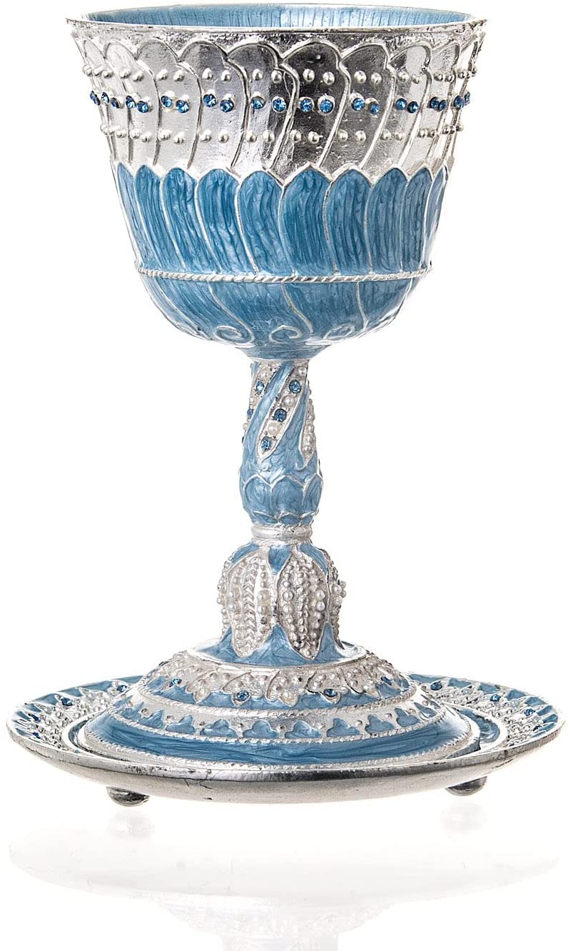 (D) Capri Cup And Tray Jeweled Kiddush Cup Blue For Shabbat and Havdalah