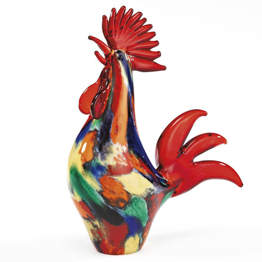 (D) Handcrafted Murano Art Glass Rooster Figurine 11", Centerpiece Sculpture