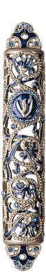 (D) Judaica Jeweled Royal Blue Mezuzah for Door with Stones 4.75''