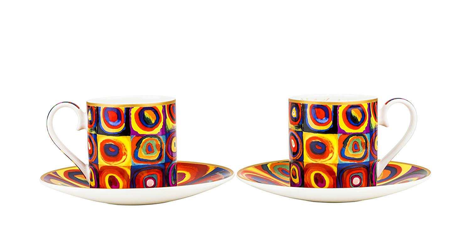 Carmani Painters 4pc Espresso Coffee Set, Wassily Kandinsky Series (Color Study)