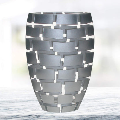 (D) Handcrafted 'Silver Wall' Crystal Flower Vase 12" with Metal Accent (Silver)