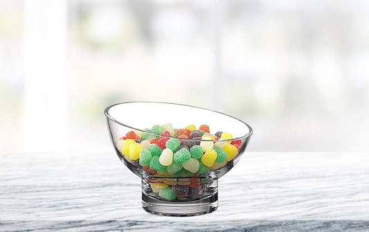 (D) Centerpiece 'Kira Slant' Fruit Bowl 4"H, Lead Free Crystal Glass