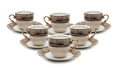 Royalty Porcelain 12-pc Espresso Coffee Set, Cups and Saucers, Vintage Blue