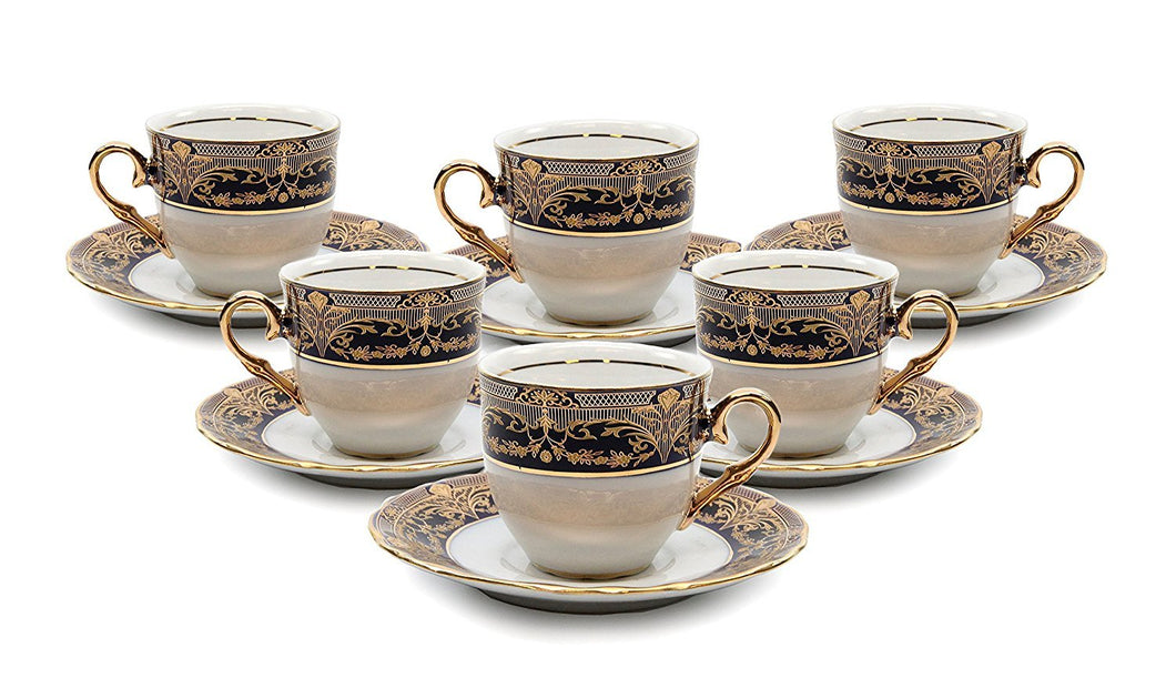 Royalty Porcelain 12-pc Espresso Coffee Set, Cups and Saucers, Vintage Blue