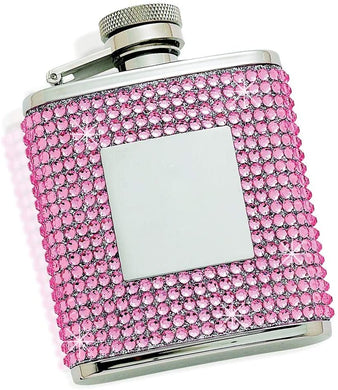 (D) Flask for Women Stainless Steel 2.5 Oz with Swarovski Crystal, Barware (Pink)