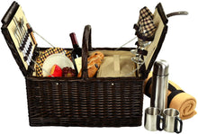 (D) Surrey Picnic Basket for 2 with Blanket and Coffee Set for Outdoor (Brown)