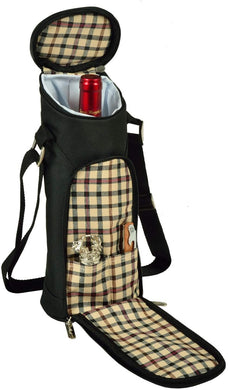 (D) Insulated Wine Bottle Cooler Black with Brown Carrier Bag for Outdoors