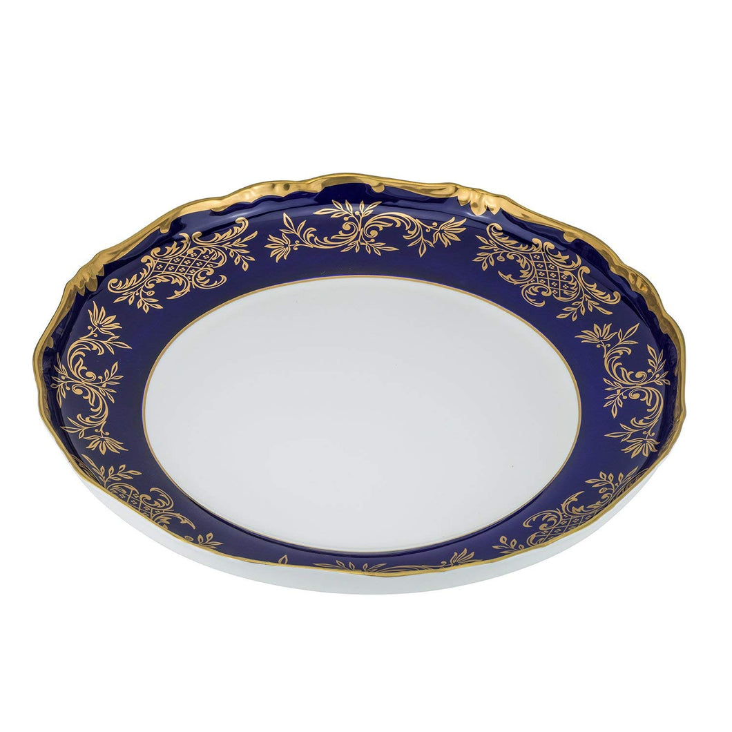 Royalty Porcelain Blue Round Serving Platter with Tiny Flowers 24K Gold (16'')