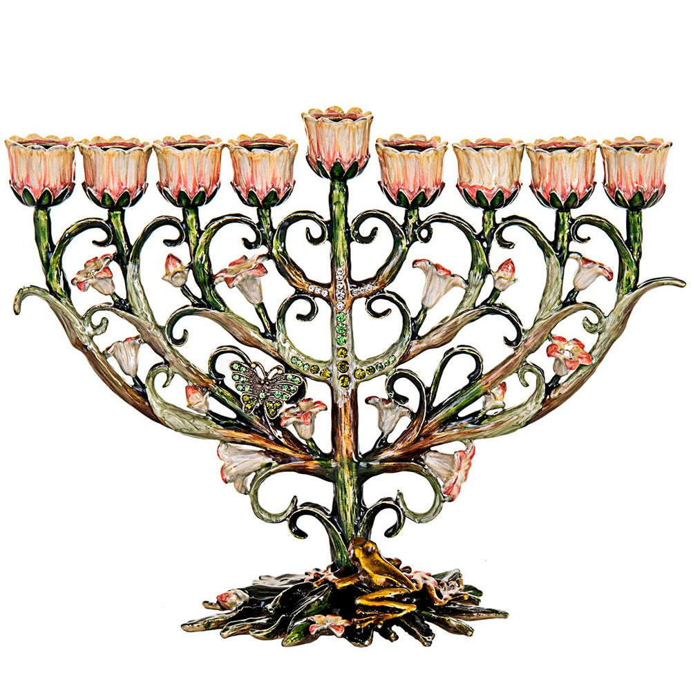 (D) Judaica Eweled with Butterfly and Frog Menorah Chanukah Holiday Decor
