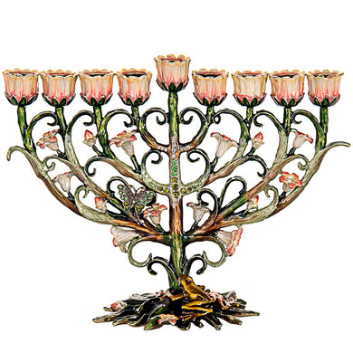 (D) Judaica Eweled with Butterfly and Frog Menorah Chanukah Holiday Decor