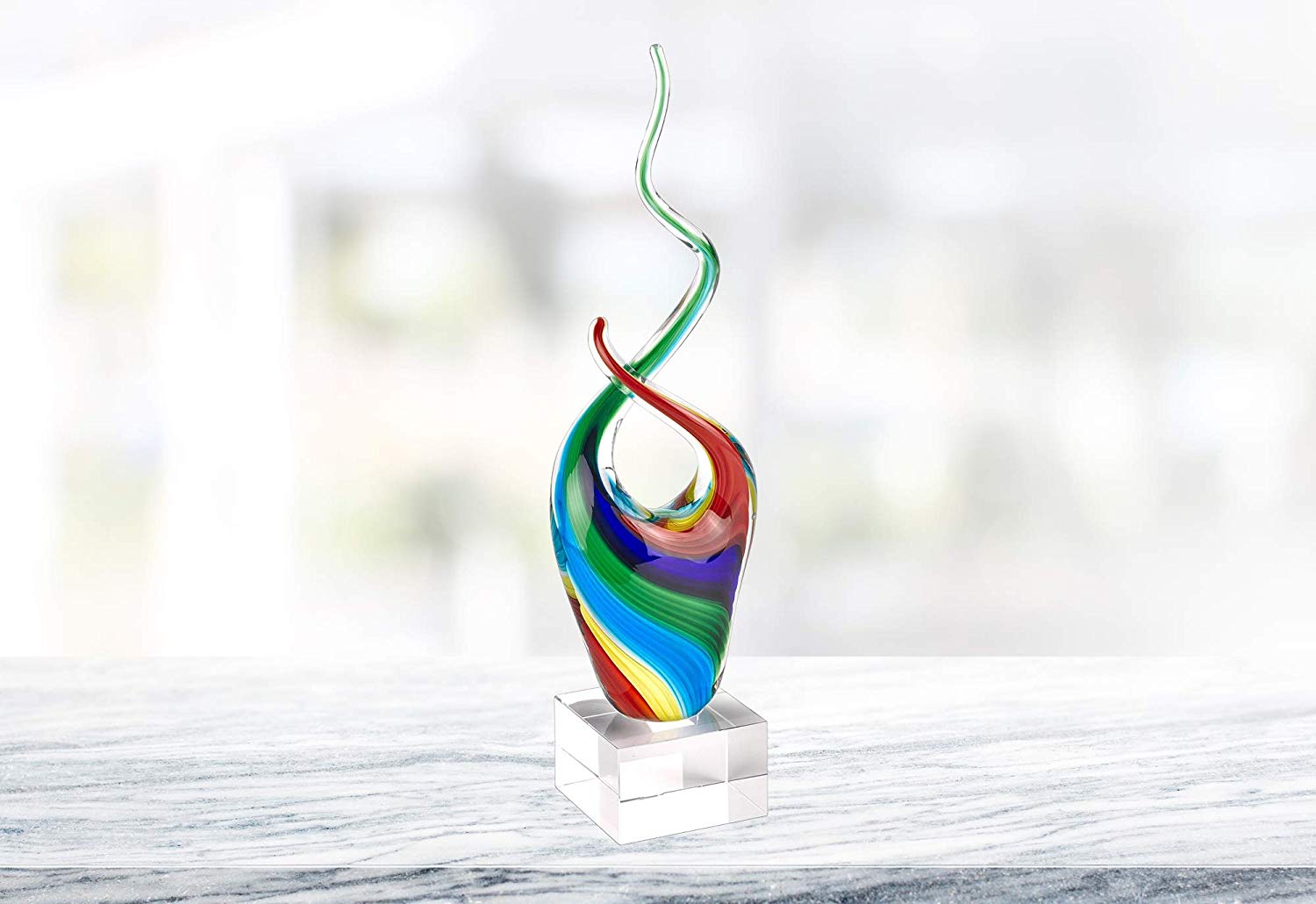 (D) Handcrafted Murano Art Glass Rainbow Spectrum Figurine 14" on Base