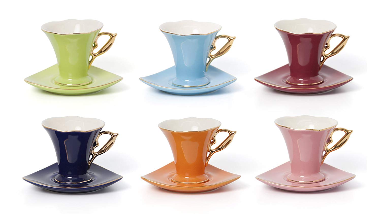 Set of 12 Espresso Coffee Set for 6, 24K Gold Bone China
